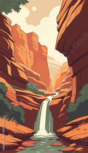 Scenic Desert Canyon with Tall Waterfall View