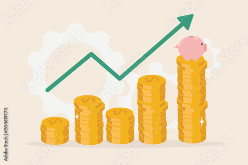 Financial saving money for retirement concept. Money management, strategy or plan for high return investment. Data analysis risk management and security for growth earning. flat vector illustration.