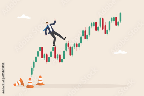 High risk high return concept. Financial and Money management investment. Volatility in stock or cryptocurrency market. Businessman trading with growth graph flat vector illustration.