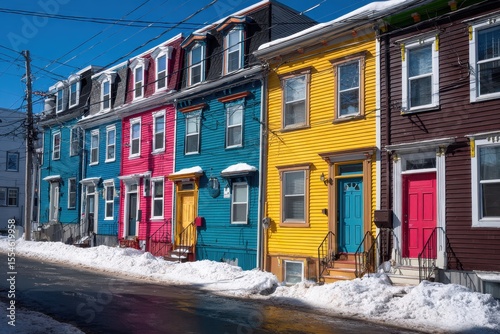 Multiple Houses in St. John's, Newfoundland: Colorful Row Houses in City with Bright Colours