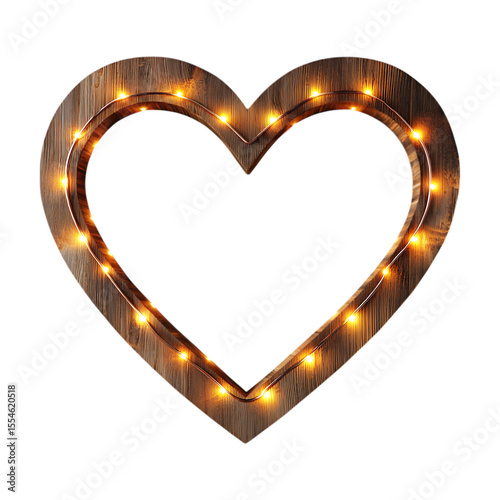 Rustic Wooden Heart Lights Romantic Valentines Decor On Transparent Background