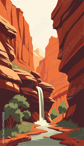 Scenic Desert Canyon with Tall Waterfall View