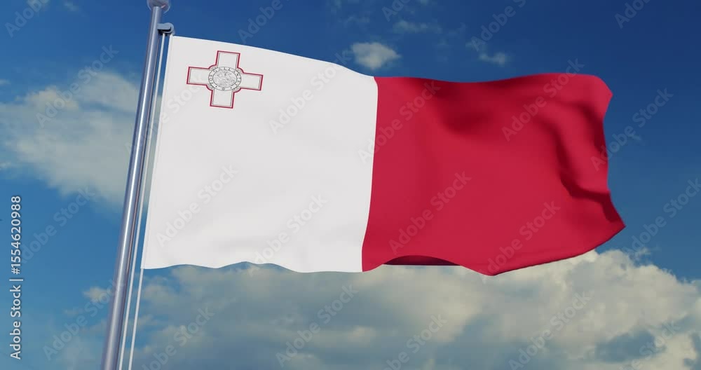 flag of Malta waving in the wind against blue sky