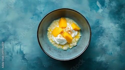 Semolina porridge with mango and whipped cream