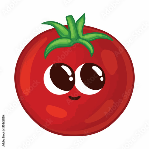 Cute kawaii tomato character with eyes, nose and mouth isolated on white background. Vector illustration.