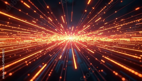 Abstract digital artwork of radiating light streaks.