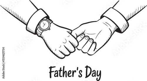 Sketch of Father and Child Fist Bump with Hand-Drawn Father's Day Art and Classic Watch Detail