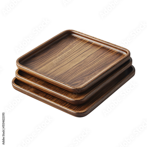 Square Wooden Trays Elegant Serving Platters Rustic Home Decor Kitchenware Brown Wood Texture On Transparent Background