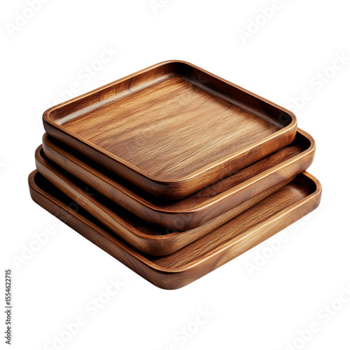 Square Wooden Serving Trays Elegant Acacia Wood Platters for Home  Restaurant Use On Transparent Background