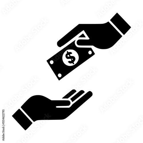Money transaction icon, hand giving dollar cash to another hand, financial exchange, payment symbol, business deal, salary payment, loan repayment, banking services, ecommerce concept