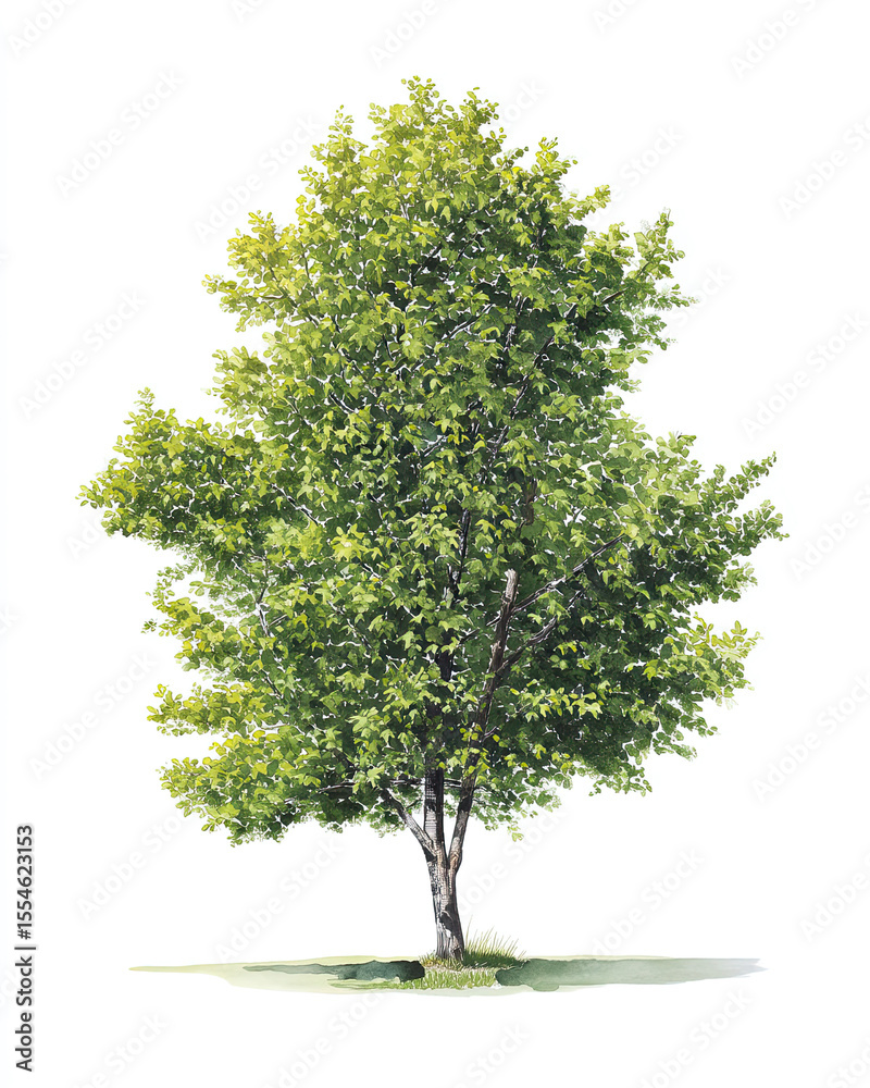 Fototapeta premium alder tree watercolor illustration on white