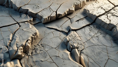 Cracked Earth Texture: A detailed close-up of severely cracked earth, revealing a complex pattern of fissures and crevices. The texture showcases the impact of drought and aridity.