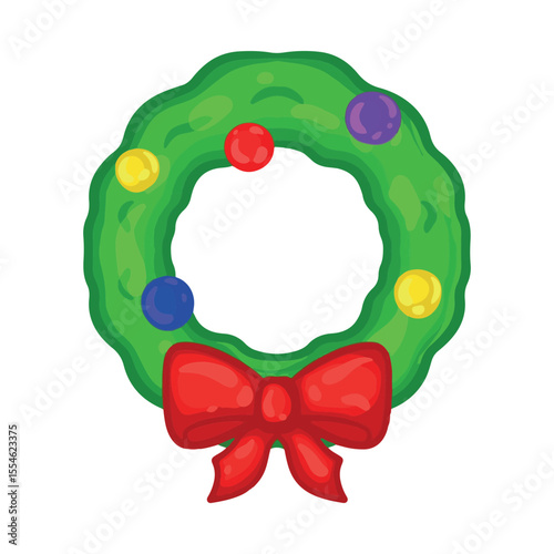 Christmas wreath with a red bow. Vector illustration on a white background.