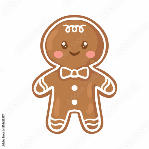 Cute gingerbread man in a bow tie. Vector illustration.