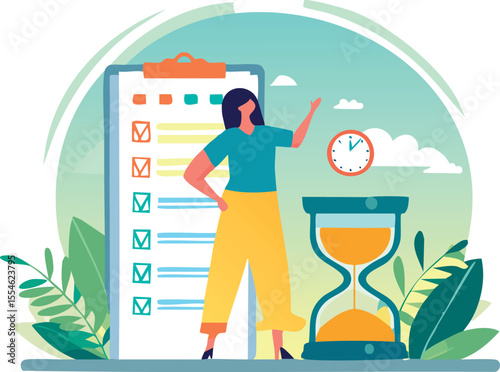 Vector icon set representing time management, multitasking, to-do lists, calendar planning, and productivity tools. Suitable for business, apps, and presentation designs.