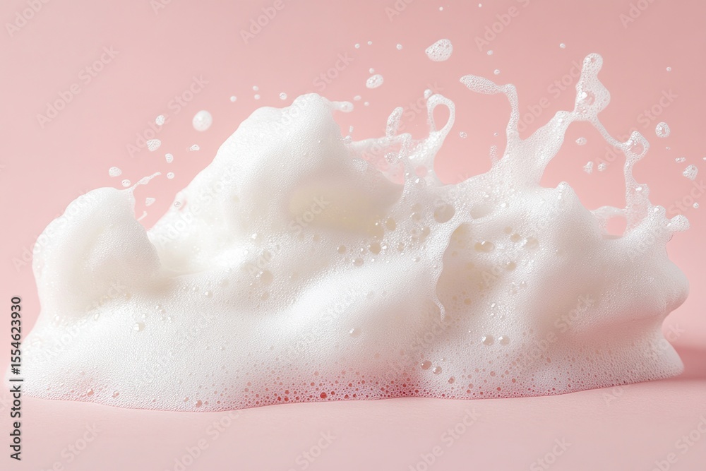 Fototapeta premium White foam and bubbles on pale pink background