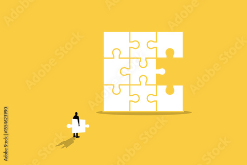 Businessman carrying puzzle piece. concept of solution, opportunity,  success, and creativity. Eps10 illustration