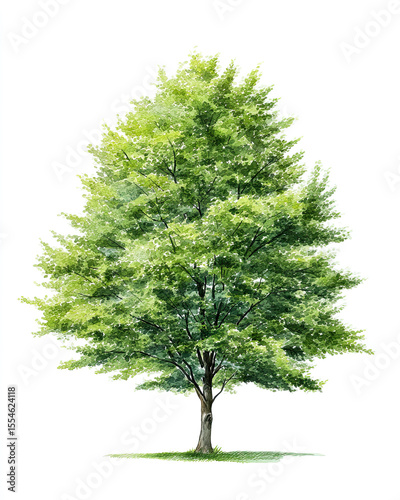 beech tree watercolor illustration on white realistic