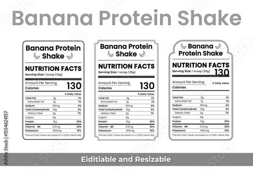 nutrition facts, nutrition facts label, banana protein shake, protein nutrition label, shake nutrition label, editable nutrition facts, fitness supplement label, smoothie nutrition facts,