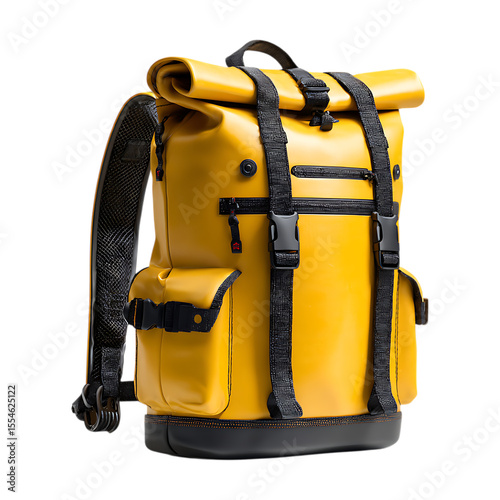 Mustard Yellow RollTop Backpack Durable Travel Bag Design On Transparent Background