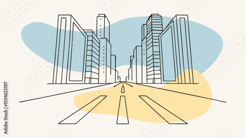 A city street with a road and a crosswalk. The road is empty and the crosswalk is yellow