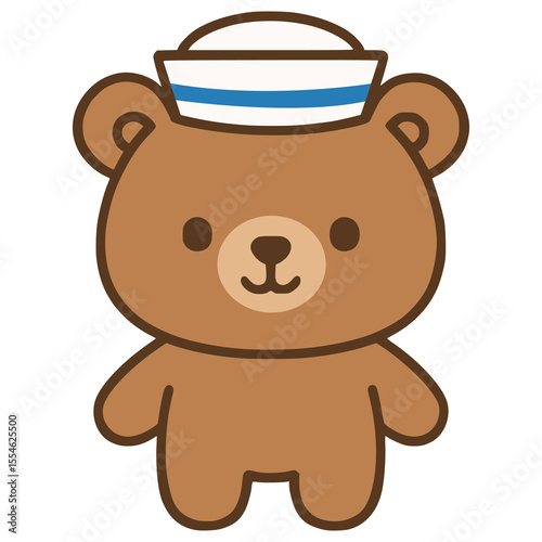 cute bear wearing sailor hat flat color vector illustration template design