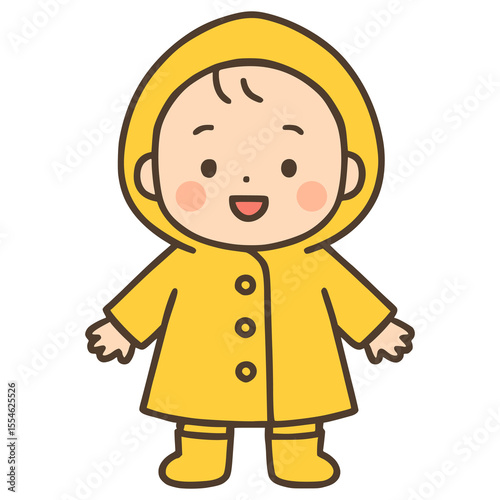 cute baby wearing raincoat flat color vector illustration template design