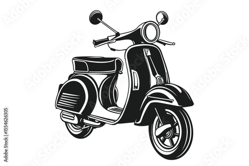 Vintage classic scooter vector illustration in bold black line art