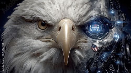Symbolic cyber takeover depicts US eagle AI interface overpowering dragon and bear enemy AIs with digital resistance sparks