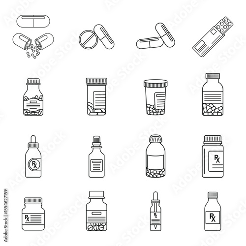 Pill icon set collection in flat style. Drug vector illustration on isolated background. Medicine pharmacy sign business concept.