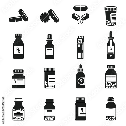 Pill icon set collection in flat style. Drug vector illustration on isolated background. Medicine pharmacy sign business concept.