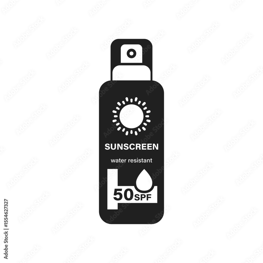 Obraz premium Sunscreen cream icon in flat style. Skin protection vector illustration on isolated background. Skincare pharmacy sign business concept.