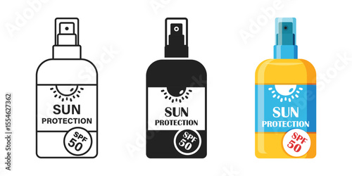 Sunscreen cream icon set collection in flat style. Skin protection vector illustration on isolated background. Skincare pharmacy sign business concept.