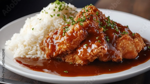 Serving of buttermilk chicken With steamed rice crispy chicken