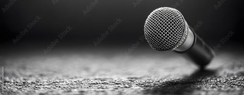 Obraz premium Dramatic Black and White Microphone on Textured Surface with Sof