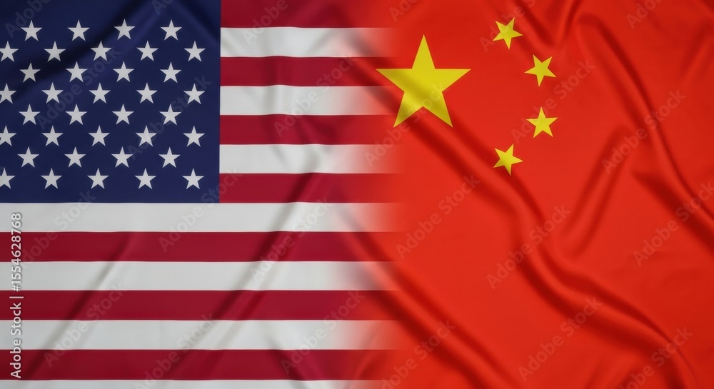 Fototapeta premium A composite image of the American and Chinese flags merged together, symbolizing the complex and intertwined relationship between the two nations.