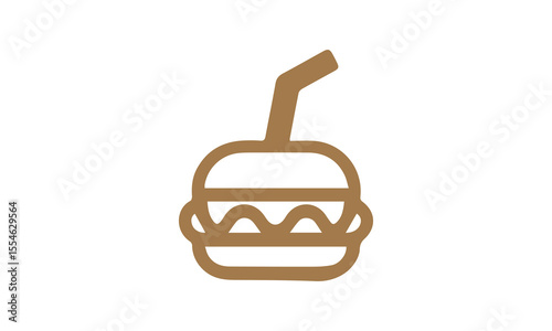 Modern Minimalist Line Art Hamburger Drink Icon: Brown, Simple, and Clean Design ai generated