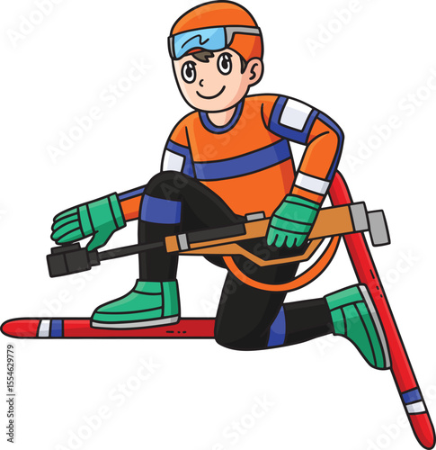 Biathlon Male Biathlete Getting Up Cartoon Clipart