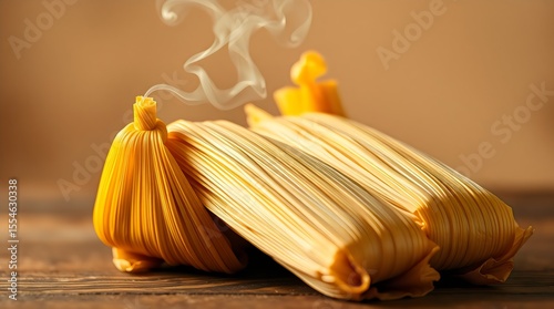 Piping hot tamales wrapped in corn husks with steam rising as they’re unwrapped