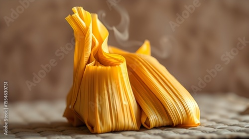 Piping hot tamales wrapped in corn husks with steam rising as they’re unwrapped