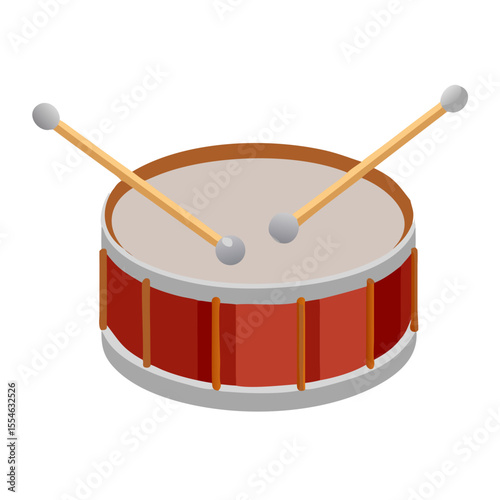 Vector illustration of a marching snare drum with sticks, isolated on white background