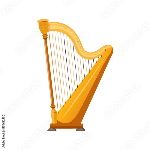 Vector illustration of a grand concert harp, isolated on white background
