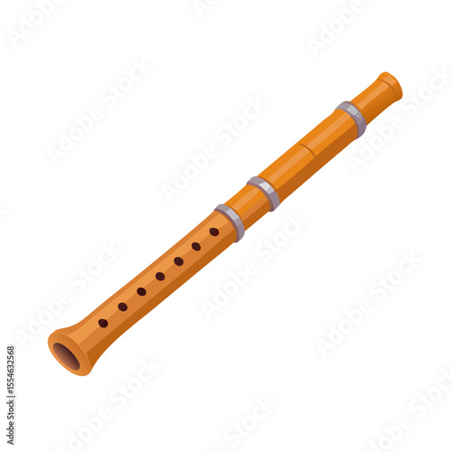 Vector illustration of a traditional wooden flute, isolated on white background