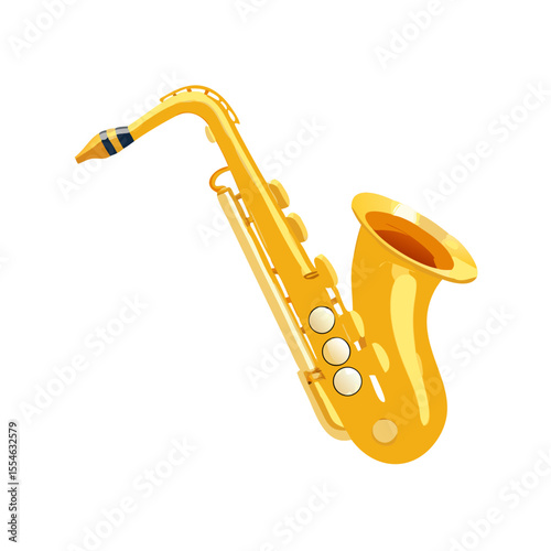 Vector illustration of a shiny golden saxophone, isolated on white background