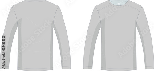 Simple Gray Shirt Mockup: A versatile front and back view of a long-sleeve gray shirt, ideal for apparel design projects. It showcases clean lines and a minimalist style.