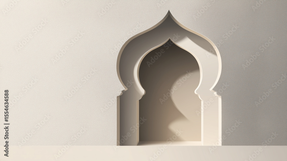 Fototapeta premium Minimalist Islamic arch frame with clean vector design and light shadow gradients