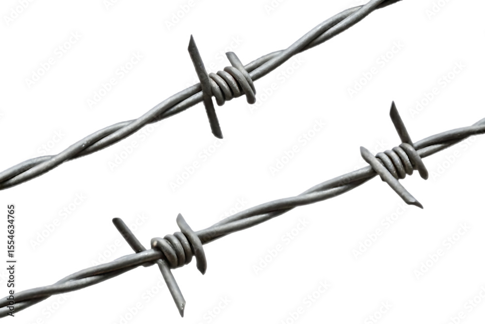 Obraz premium Close up of two strands of barbed wire against a black background conveying themes of security restriction and industrial design