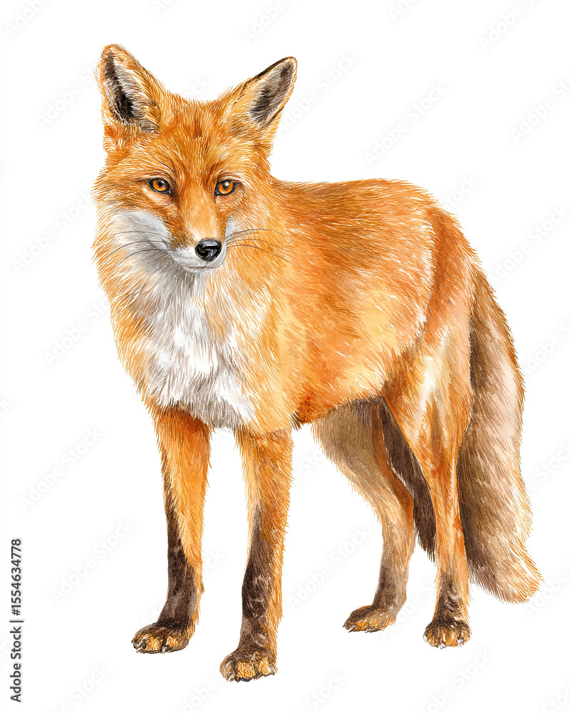 Fototapeta premium illustration watercolor style of red fox realistic isolated on white