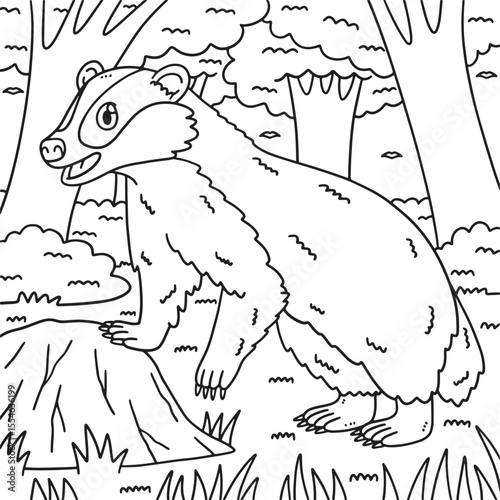 Forest Animal Badger Coloring Page for Kids