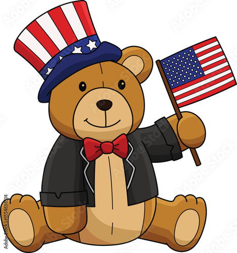 4th of July Teddy Bear US Flag Cartoon Clipart 